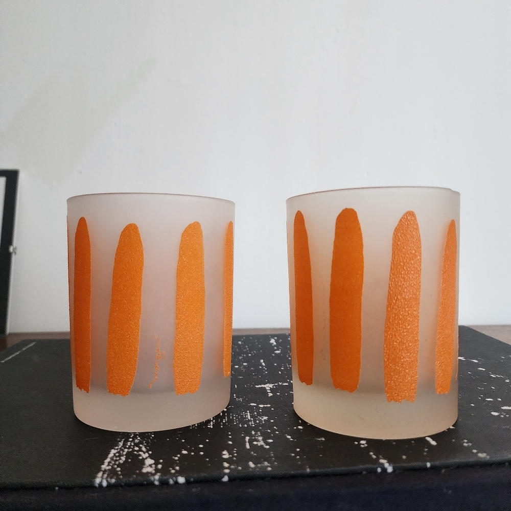 MCM Vintage 70's Artist Sign Morgan Old Fashion Frosted Glass Cup (2)